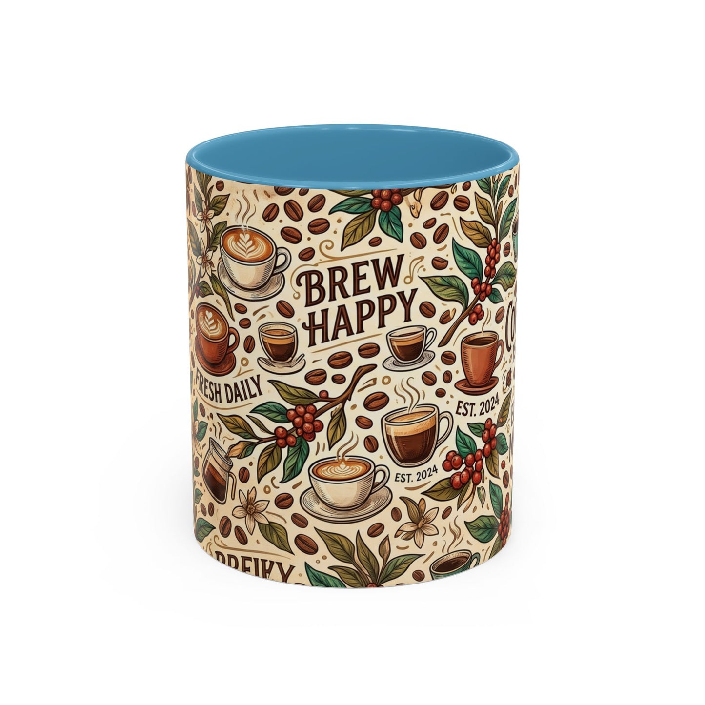 Coffee Mug — "Brew Happy" Ceramic Accent Mug (11/15 oz)