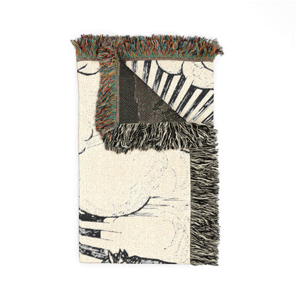 Celestial Sun & Swan Woven Blanket — Vintage Mythic Tapestry Throw
