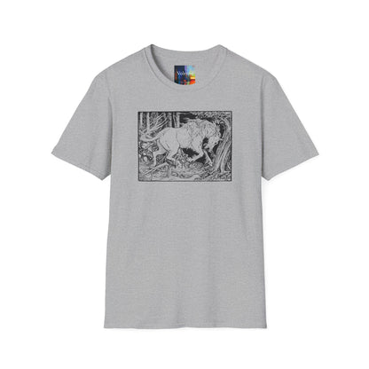 Mystic Forest Unicorn T-Shirt — Hand-Drawn Monochrome Fantasy Tee
