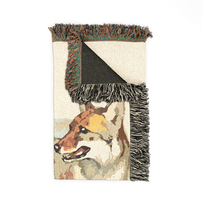 Desert Coyote Woven Blanket — Southwestern Animal Tapestry Throw