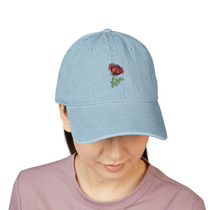 Embroidered Rose Denim Hat — Minimal Floral Baseball Cap