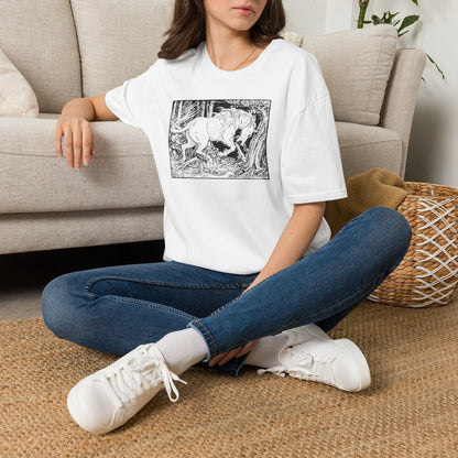 Mystic Forest Unicorn T-Shirt — Hand-Drawn Monochrome Fantasy Tee