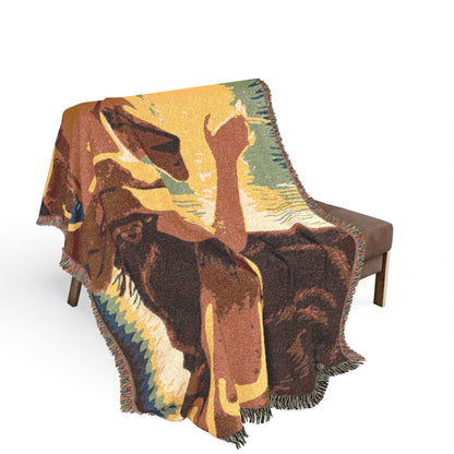 Artistic Woven Blanket — Retro Abstract Figure Throw for Home Décor