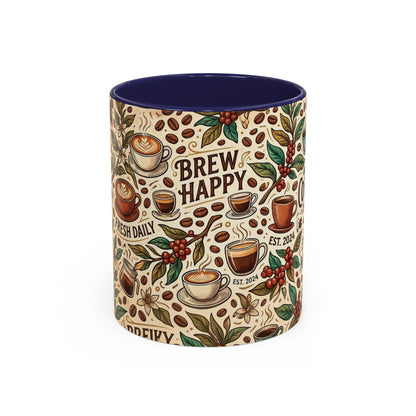 Coffee Mug — "Brew Happy" Ceramic Accent Mug (11/15 oz)