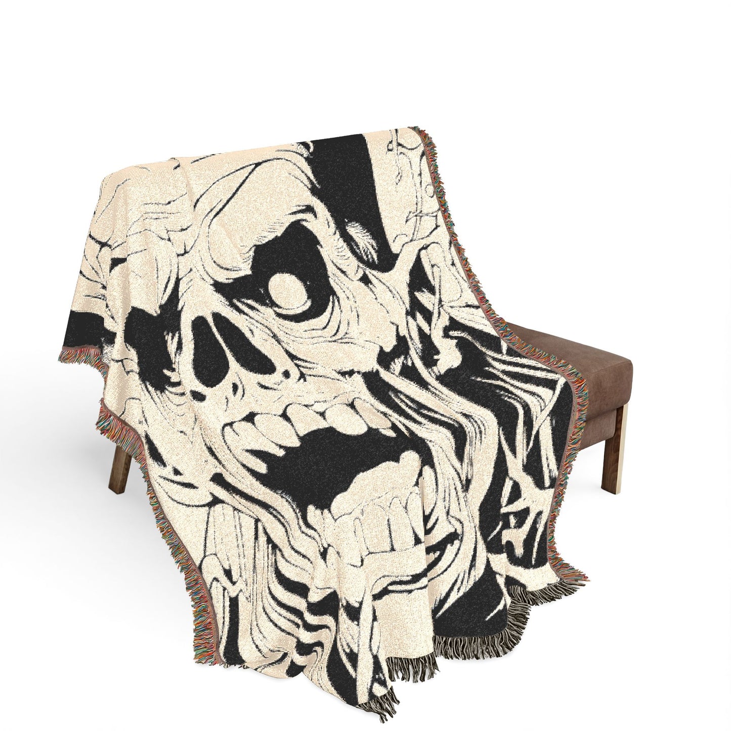 Skull & Roots Woven Blanket — Gothic Skull Throw for Halloween Décor