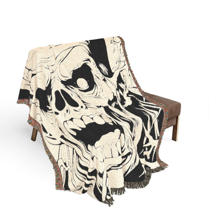 Skull & Roots Woven Blanket — Gothic Skull Throw for Halloween Décor