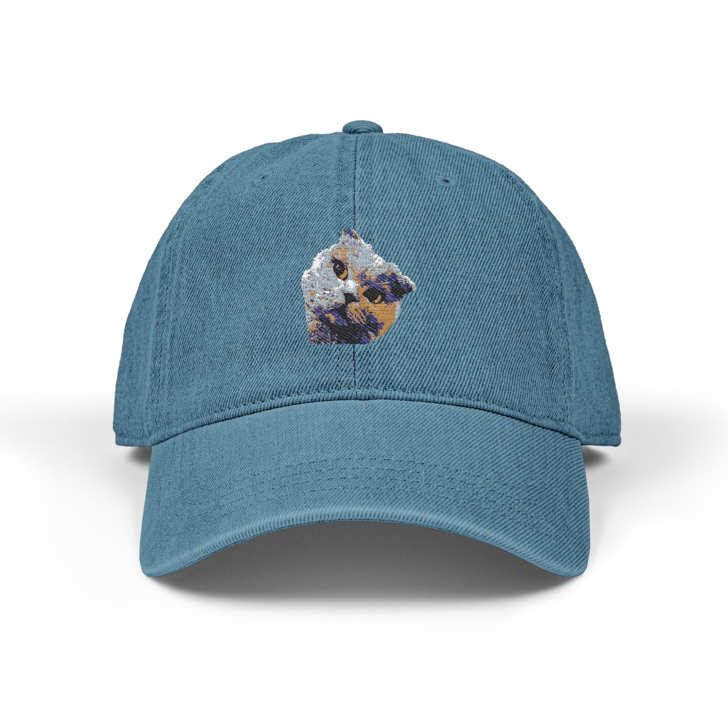 Embroidered Cat Face Denim Hat – Cute Sparkle Kitten Cap