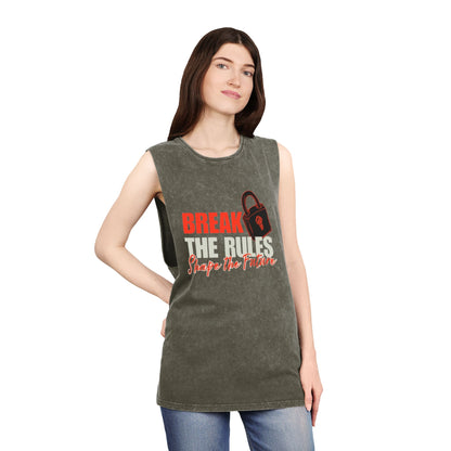 Break the Rules Stonewash Tank Top — 'Break the Rules, Shape the Future' Graphic Tank