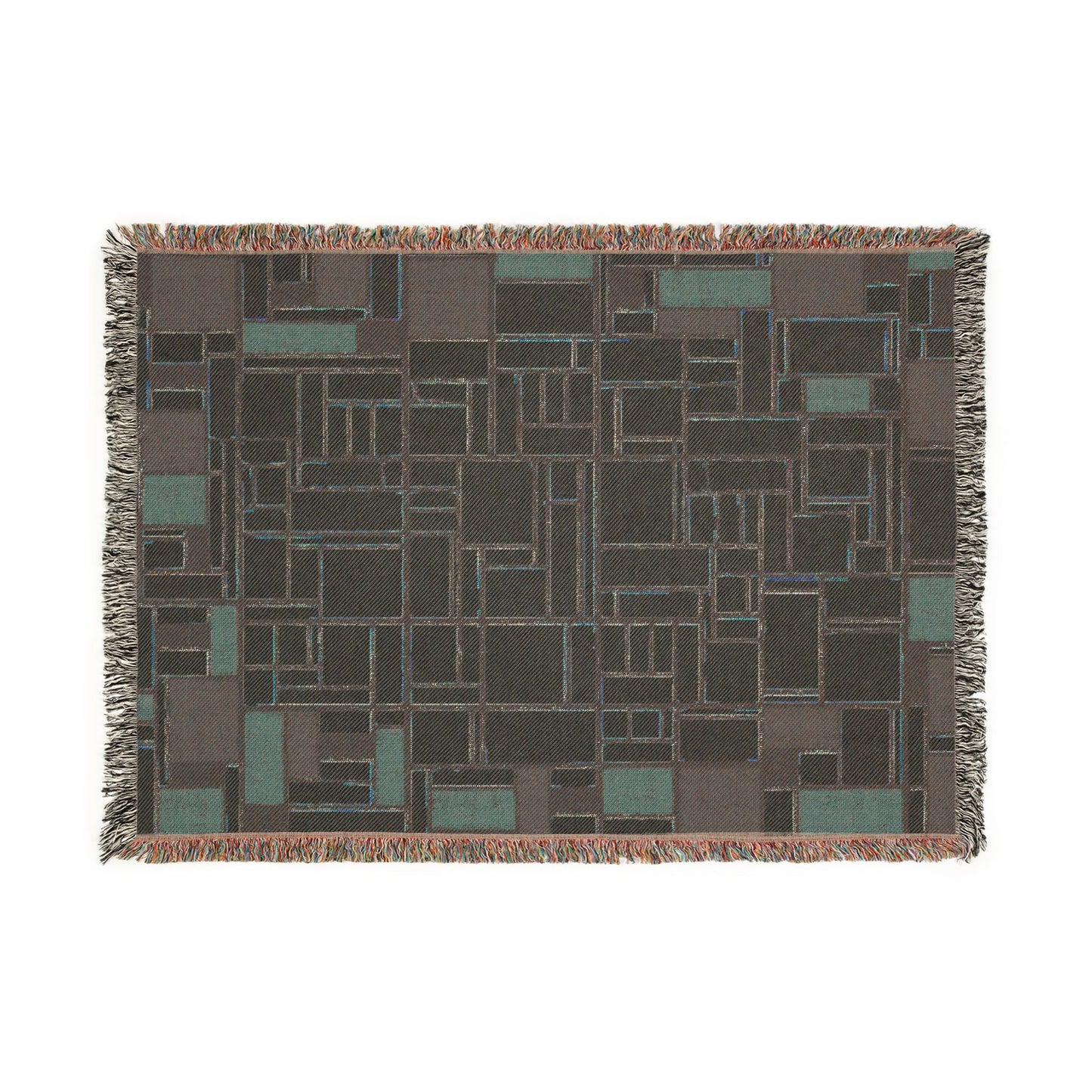 Modern Geometric Woven Blanket — Mid-Century Rectangle Pattern Throw
