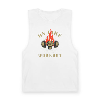 Workout Tank Top — "On Fire" Flaming Dumbbell Gym Tank