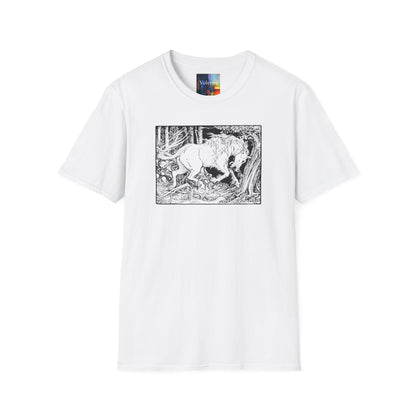 Mystic Forest Unicorn T-Shirt — Hand-Drawn Monochrome Fantasy Tee