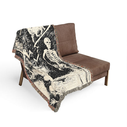 Skeleton Lightning Woven Blanket — Gothic Throw for Living Room or Bedroom