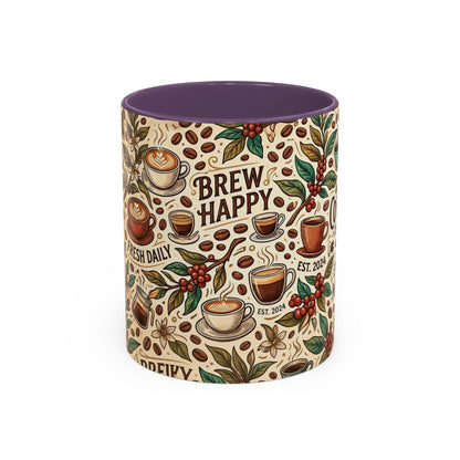 Coffee Mug — "Brew Happy" Ceramic Accent Mug (11/15 oz)