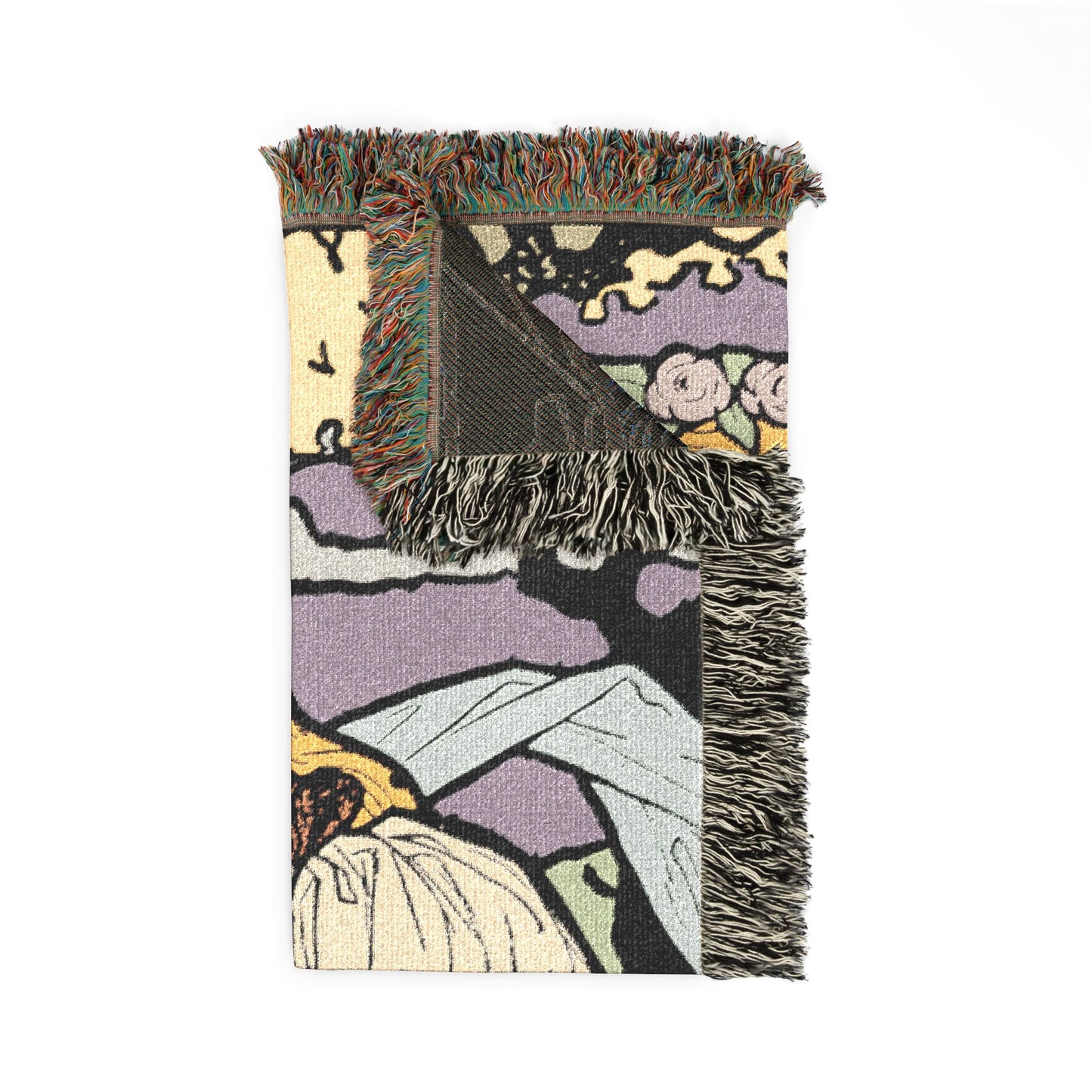 Art Nouveau Woven Throw Blanket — Vintage Floral Woman Tapestry