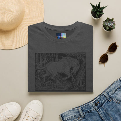 Mystic Forest Unicorn T-Shirt — Hand-Drawn Monochrome Fantasy Tee