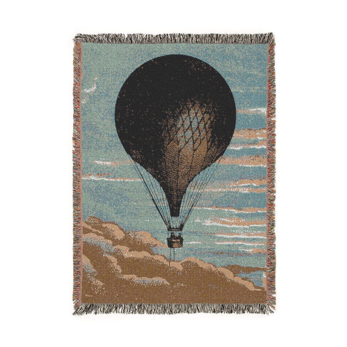 Hot Air Balloon Woven Blanket - Vintage Sky Tapestry Throw
