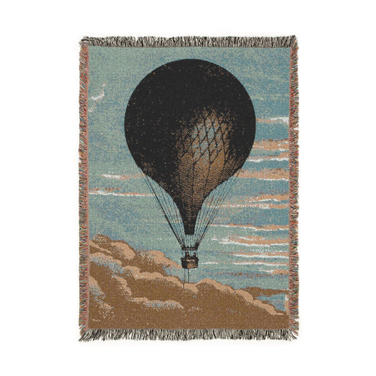 Hot Air Balloon Woven Blanket - Vintage Sky Tapestry Throw