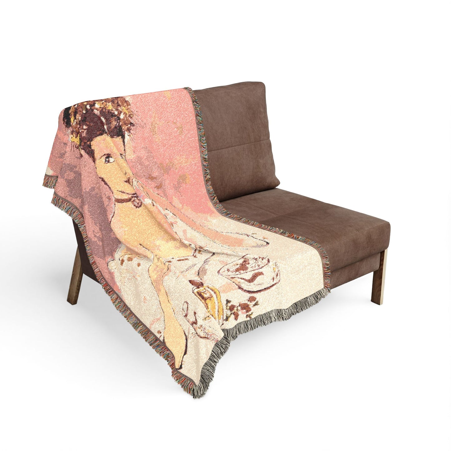 Vintage Glam Woven Blanket — Art Deco Woman Throw for Bedroom & Living Room