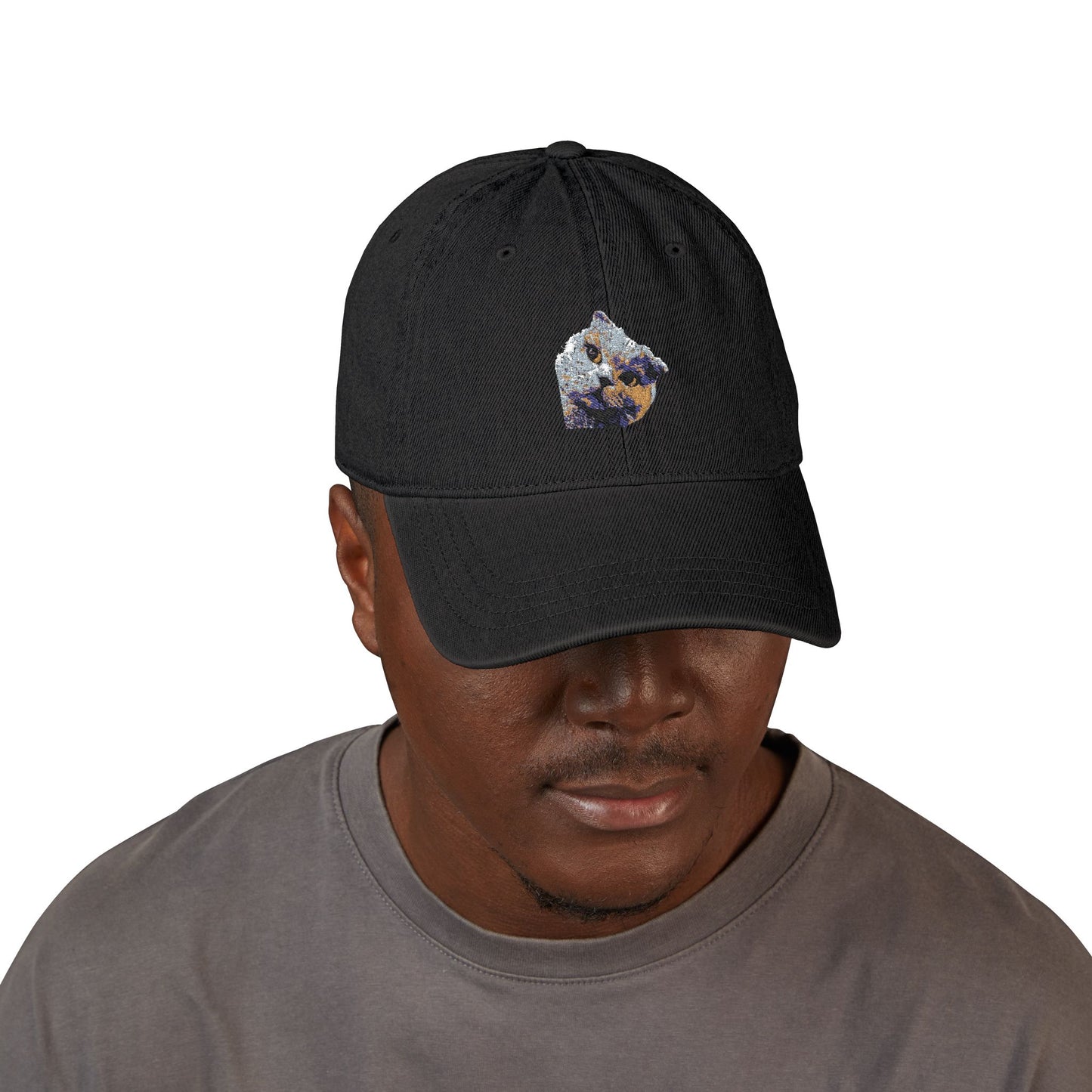 Embroidered Cat Face Denim Hat – Cute Sparkle Kitten Cap