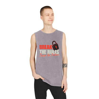 Break the Rules Stonewash Tank Top — 'Break the Rules, Shape the Future' Graphic Tank