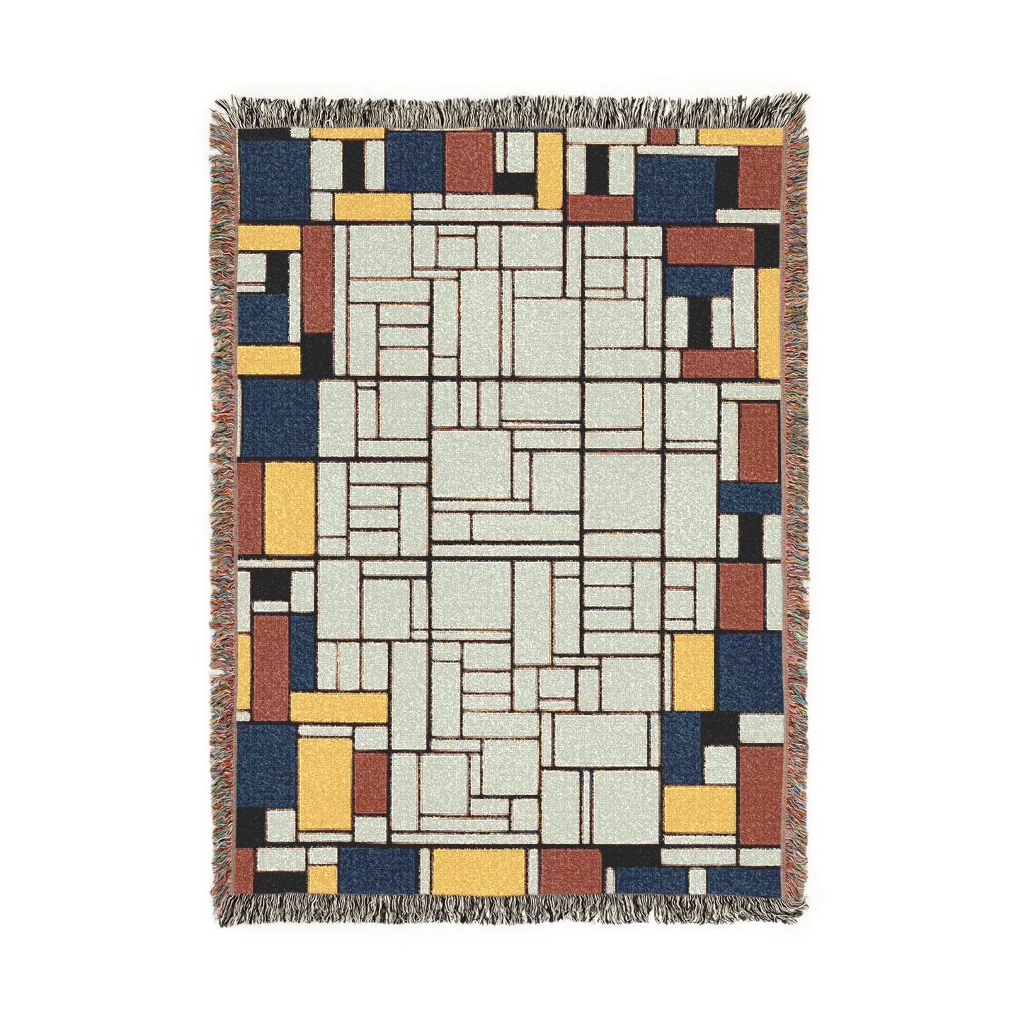 Modern Geometric Woven Blanket — Mid-Century Rectangle Pattern Throw