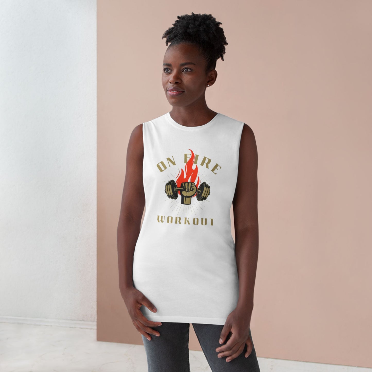 Workout Tank Top — "On Fire" Flaming Dumbbell Gym Tank
