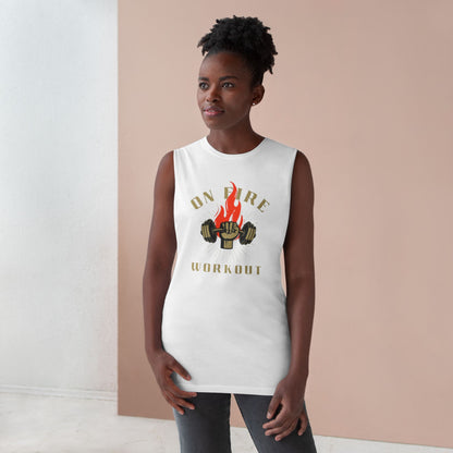Workout Tank Top — "On Fire" Flaming Dumbbell Gym Tank