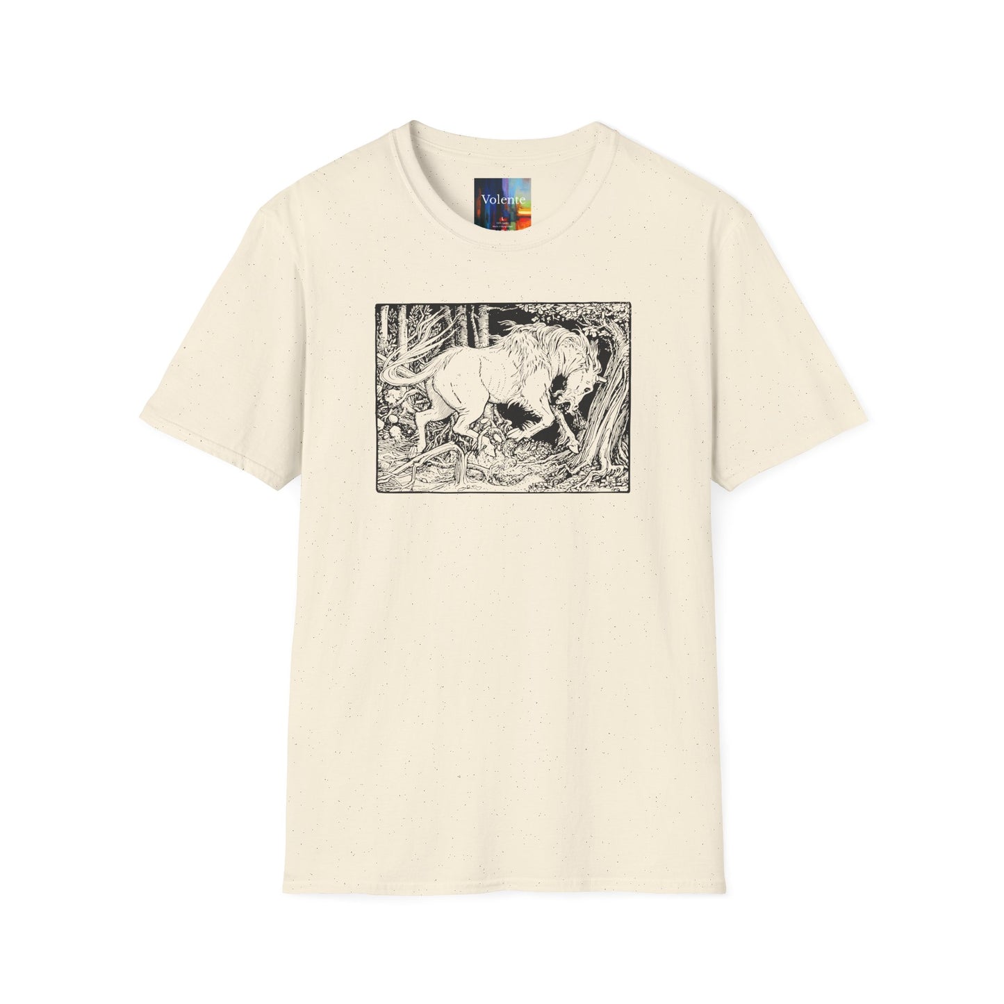 Mystic Forest Unicorn T-Shirt — Hand-Drawn Monochrome Fantasy Tee