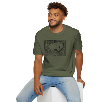 Mystic Forest Unicorn T-Shirt — Hand-Drawn Monochrome Fantasy Tee