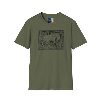 Mystic Forest Unicorn T-Shirt — Hand-Drawn Monochrome Fantasy Tee