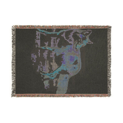Desert Coyote Woven Blanket — Southwestern Animal Tapestry Throw