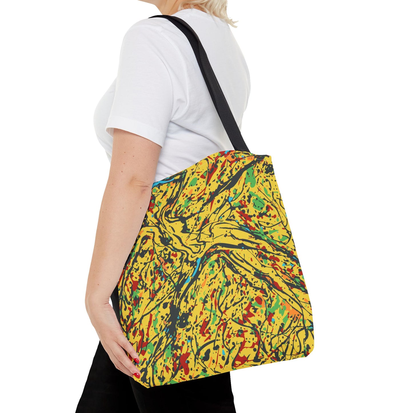 Abstract Yellow Splash Tote Bag — Vibrant Paint-Splatter AOP Tote