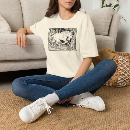 Mystic Forest Unicorn T-Shirt — Hand-Drawn Monochrome Fantasy Tee
