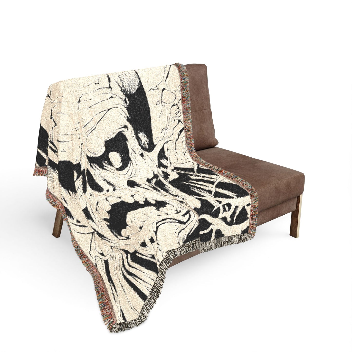 Skull & Roots Woven Blanket — Gothic Skull Throw for Halloween Décor