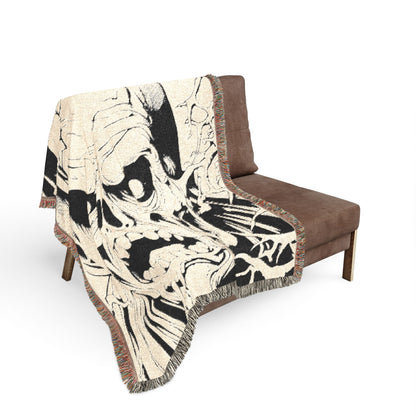 Skull & Roots Woven Blanket — Gothic Skull Throw for Halloween Décor