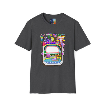 Retro Colorful 'Joy' Graphic T-Shirt – 70s Pop Art Travel Window Tee