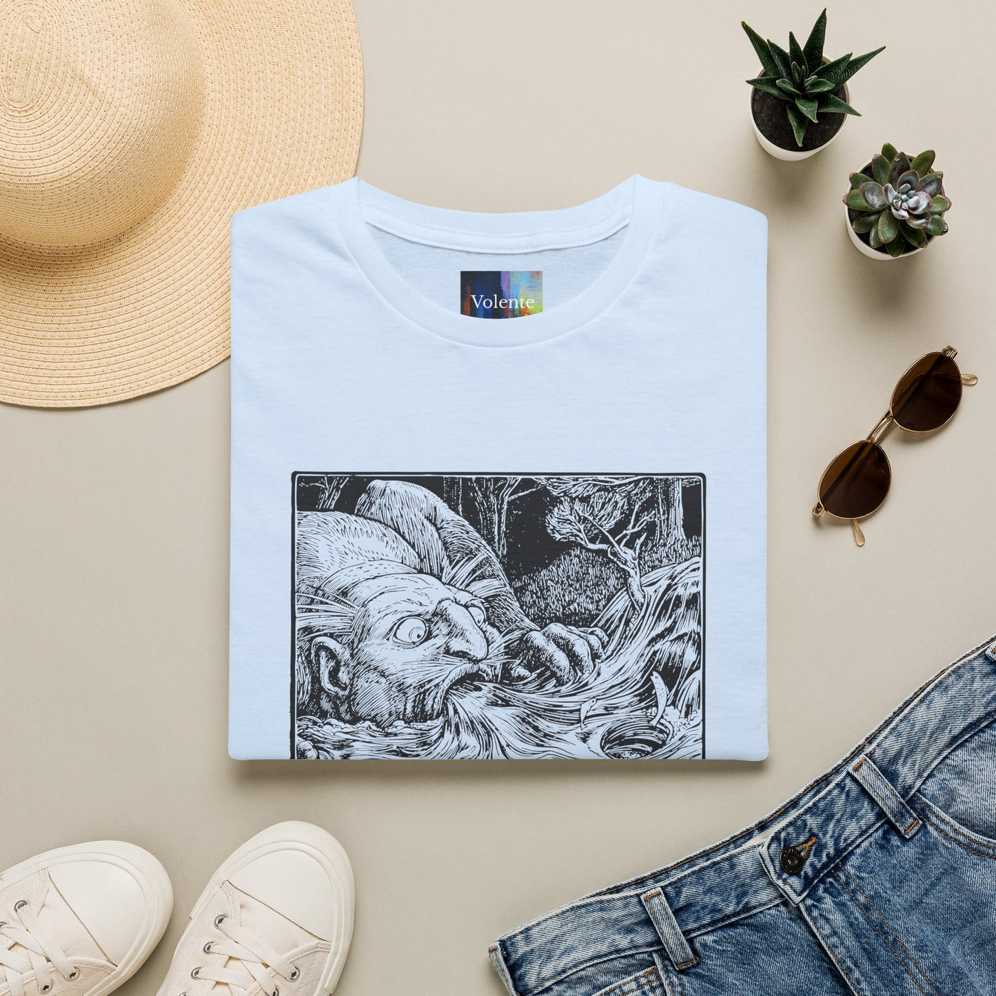 Sketched Sea Serpent T-Shirt — Mythical Monochrome Nautical Graphic Tee
